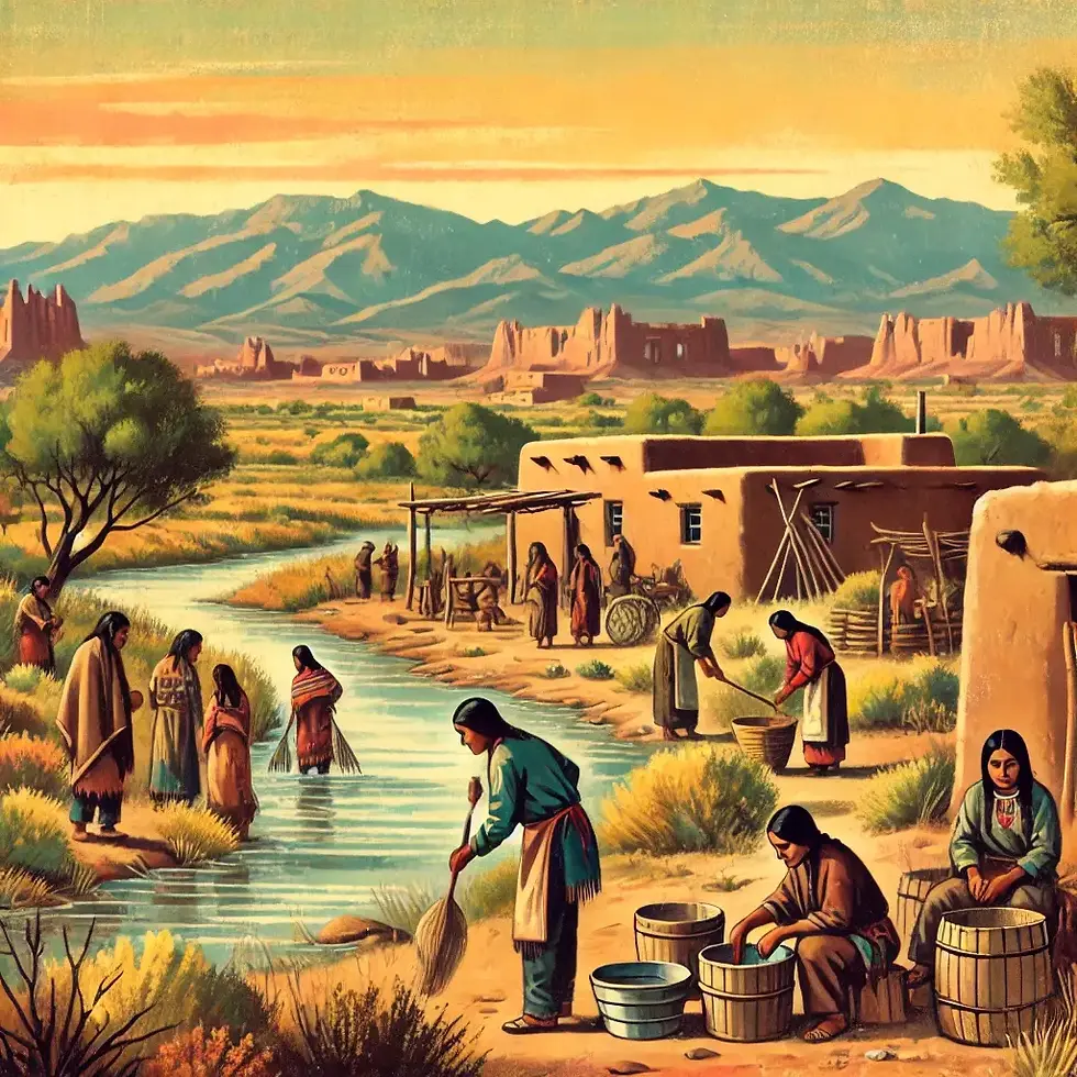 Pueblové u řeky Rio Grande (Zdroj: DALL-E)