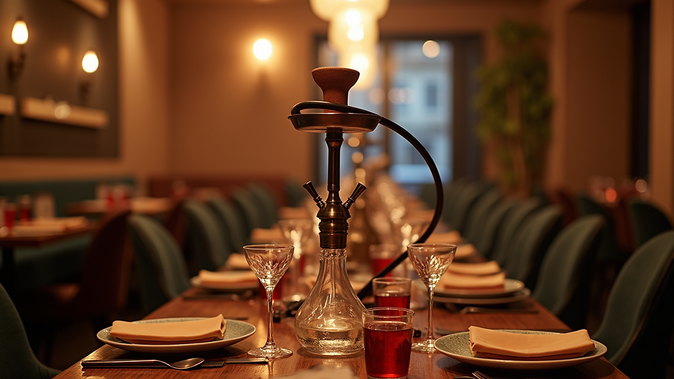 Eye-level view of a beautifully arranged shisha setup at Bocca Lounge