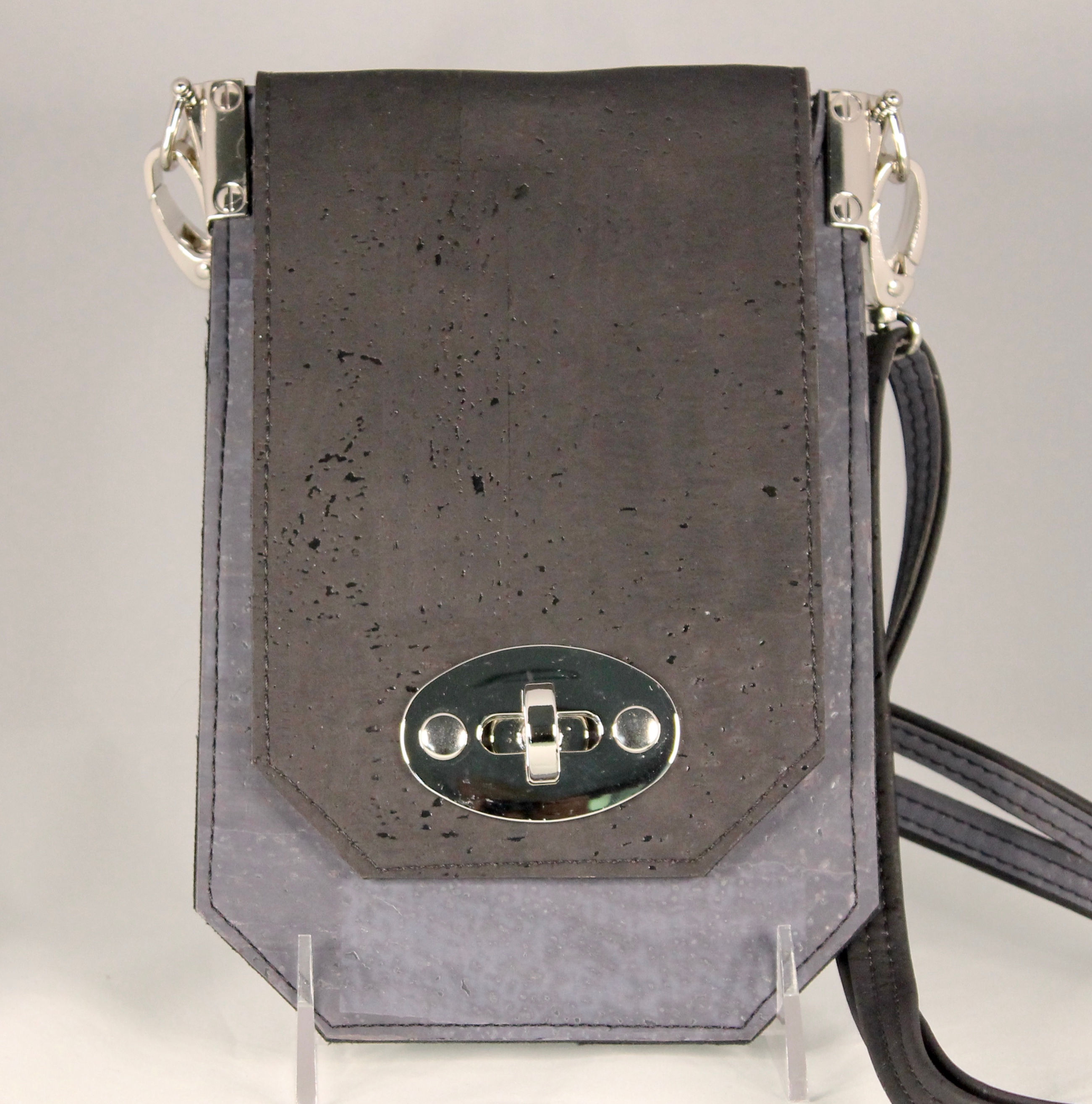 Cell Phone Cross Body Handbag - Charcoal Grey & Black