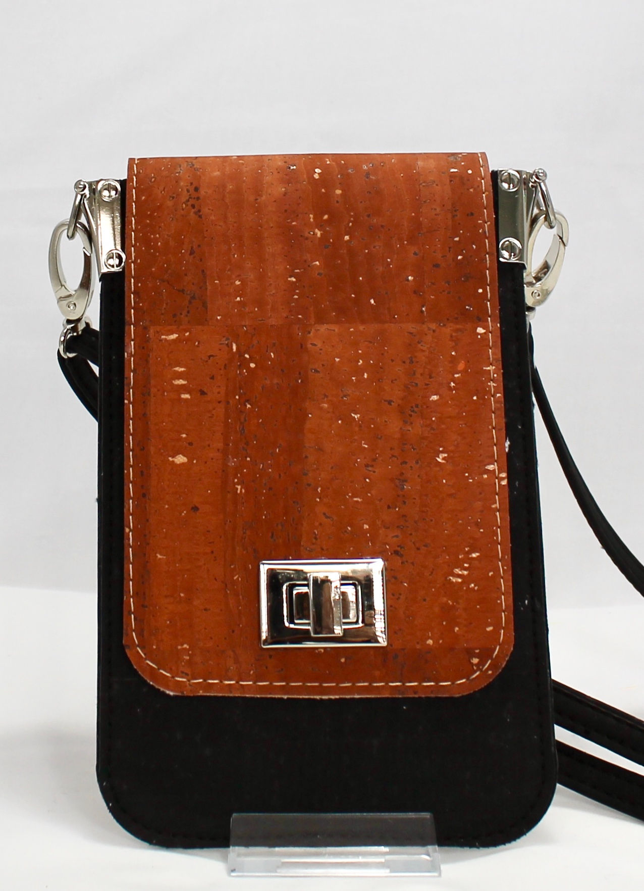Cell Phone Cross Body Handbag - Cinnamon & Black