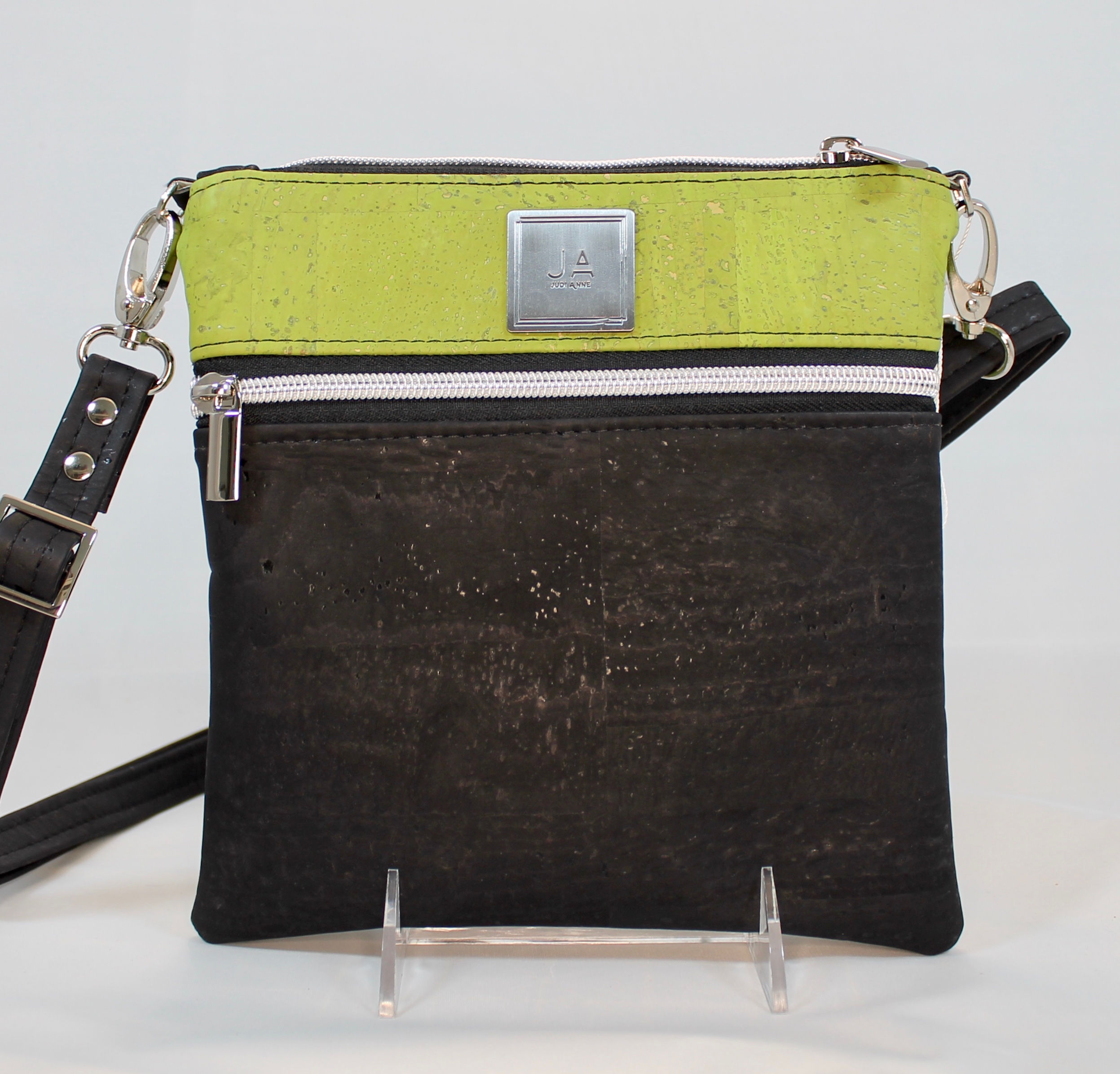 Multi-Zip Cross Body - Black & Green Apple