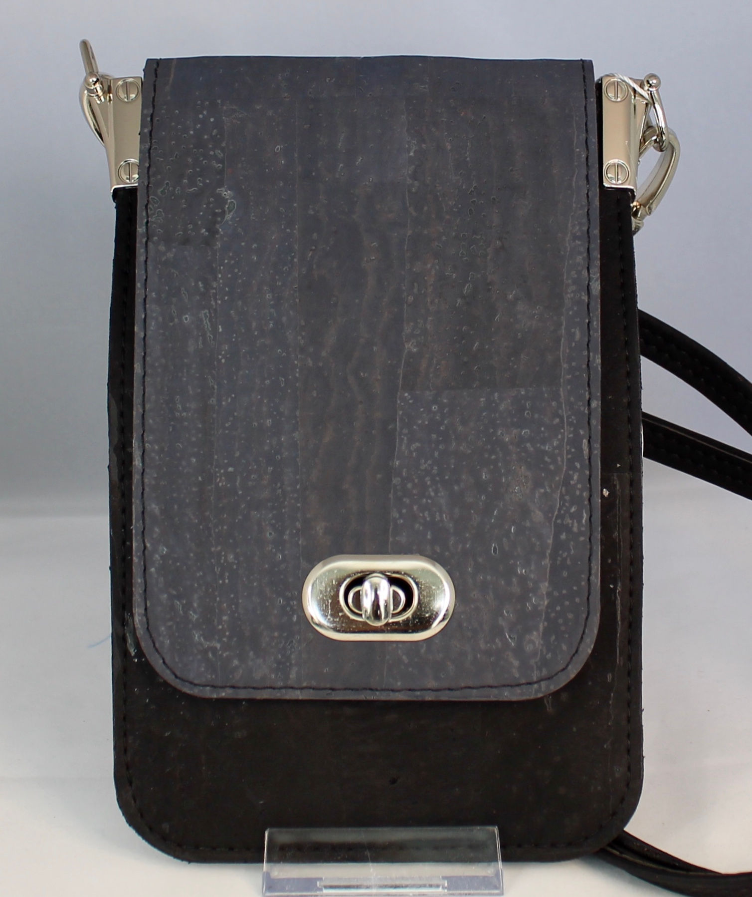 Cell Phone Cross Body Handbag - Black & Charcoal Grey