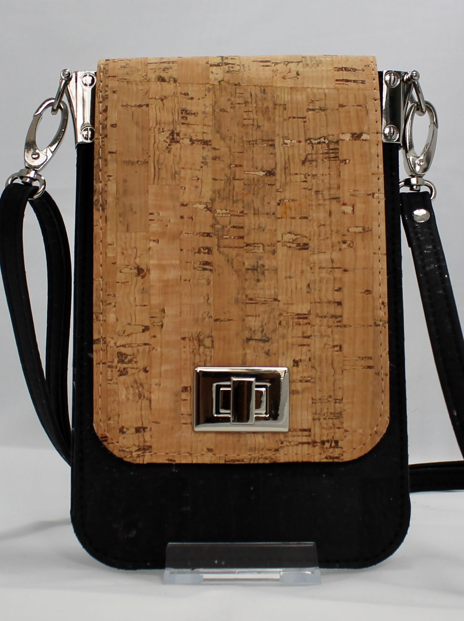 Cell Phone Cross Body Handbag -Natural & Black