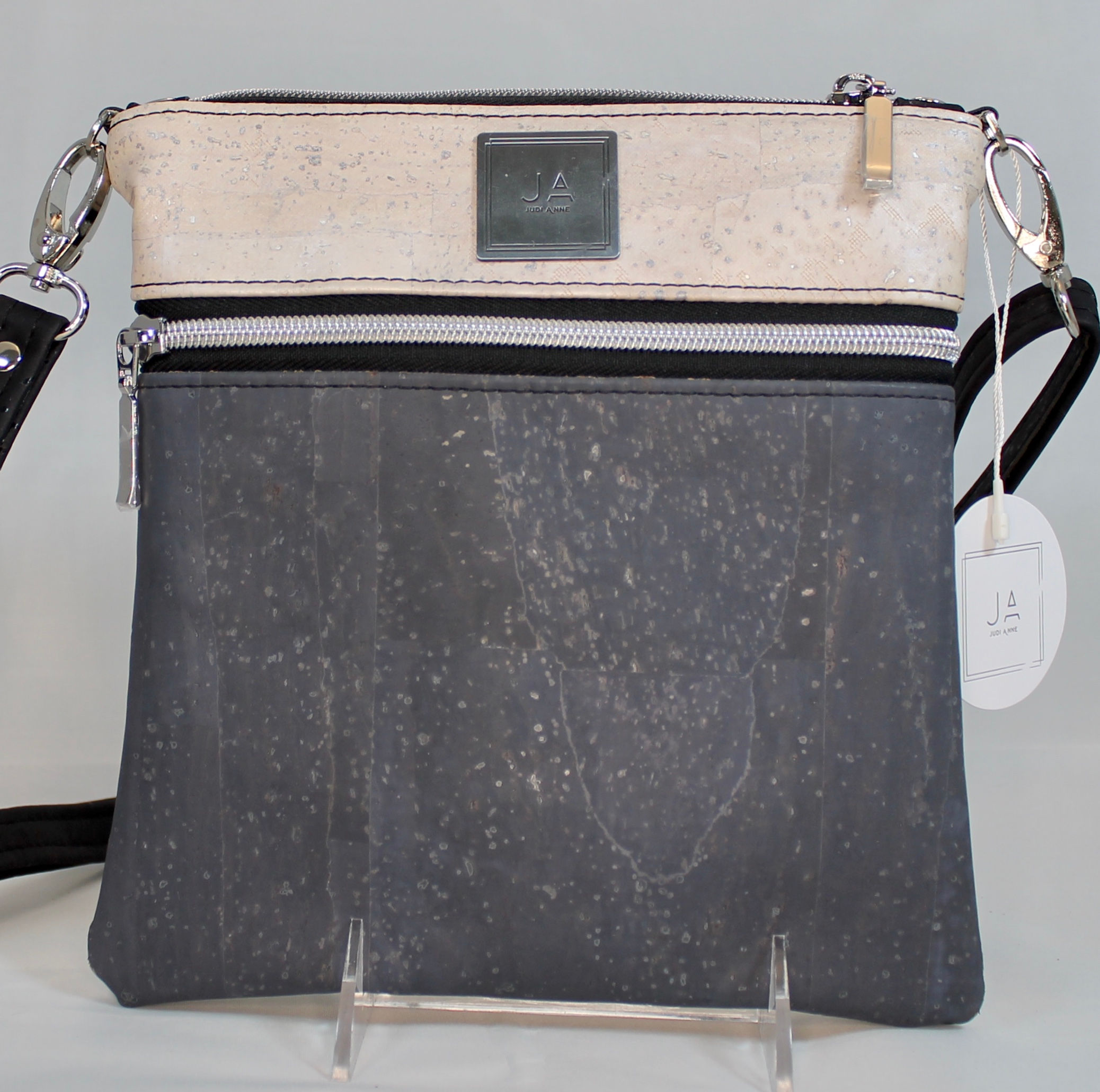 Multi-Zip Cross Body - Grey & Light Pink Shimmer