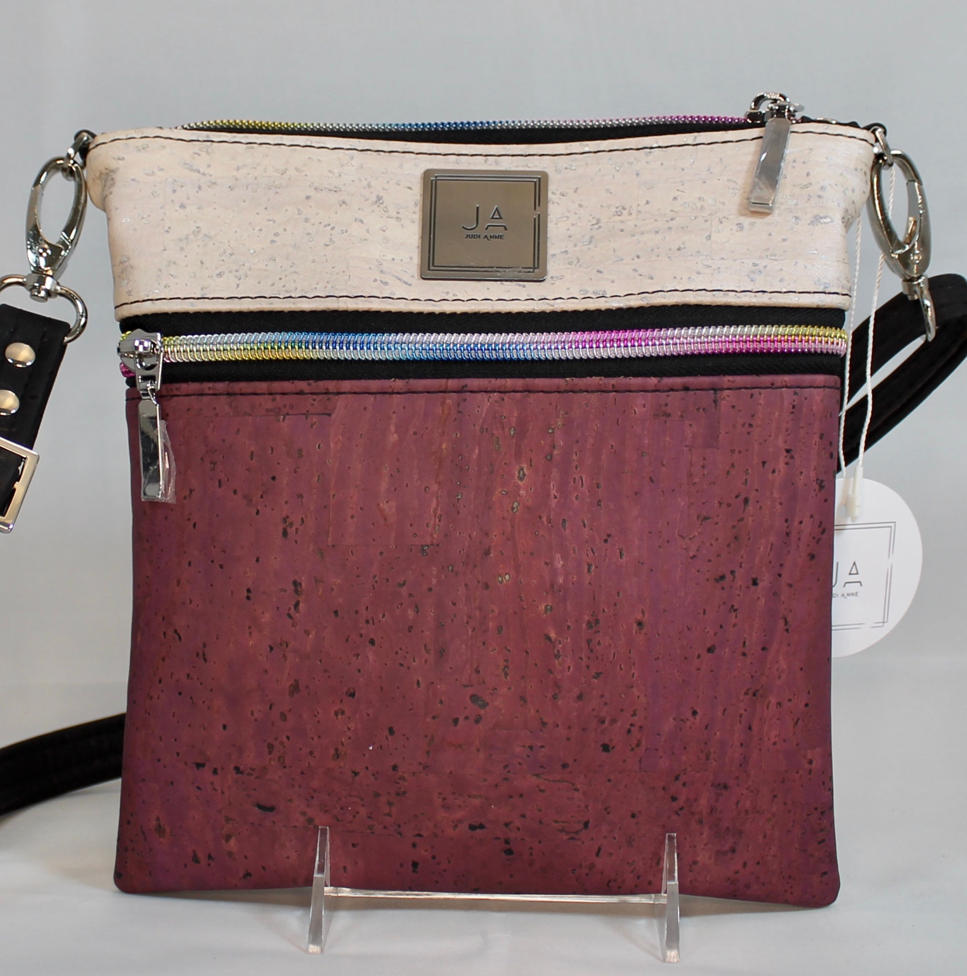 Multi-Zip Cross Body -Purple & Light Pink Shimmer