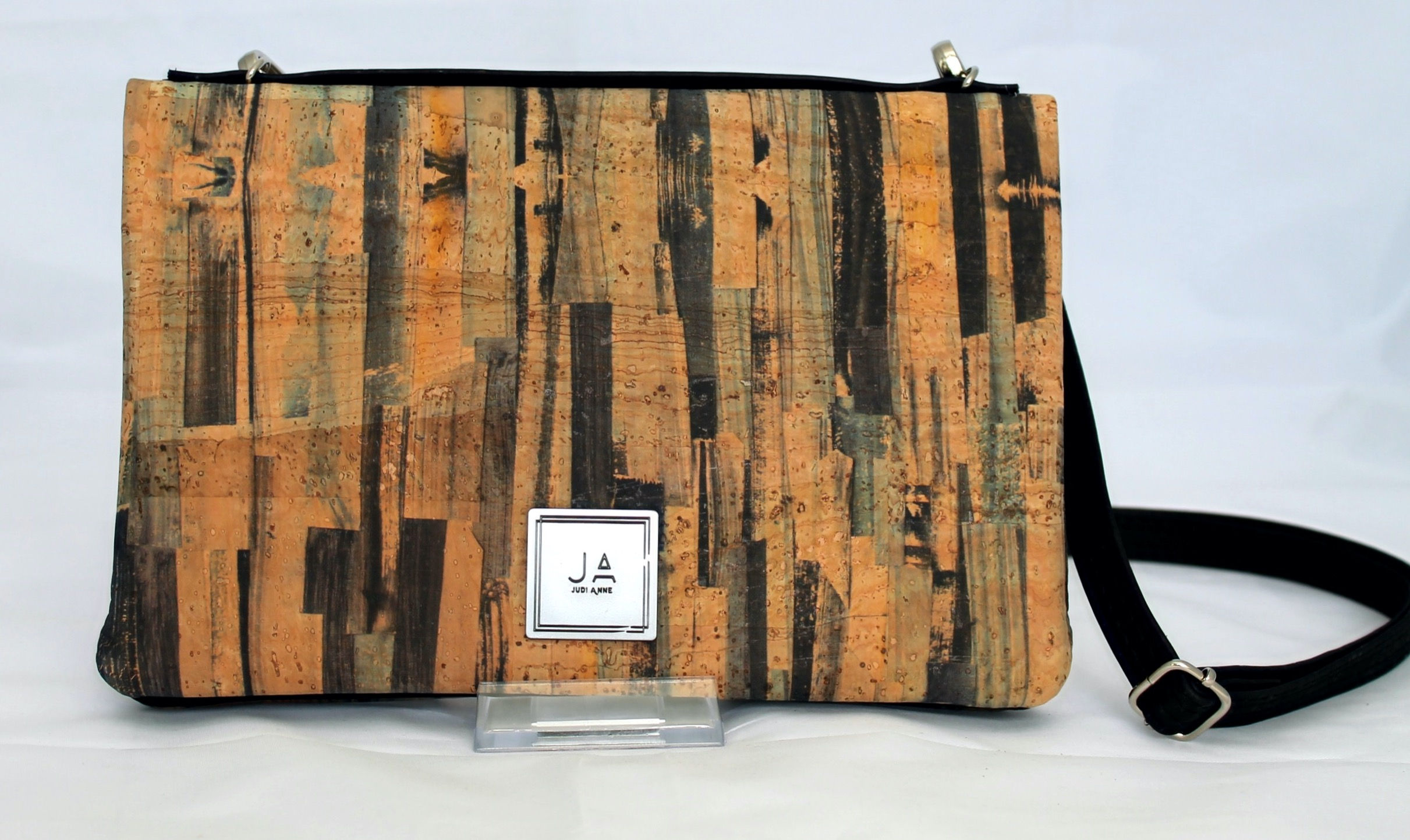 2-In-1 Crossbody Handbag -Blues & Natural Brush Strokes & Black