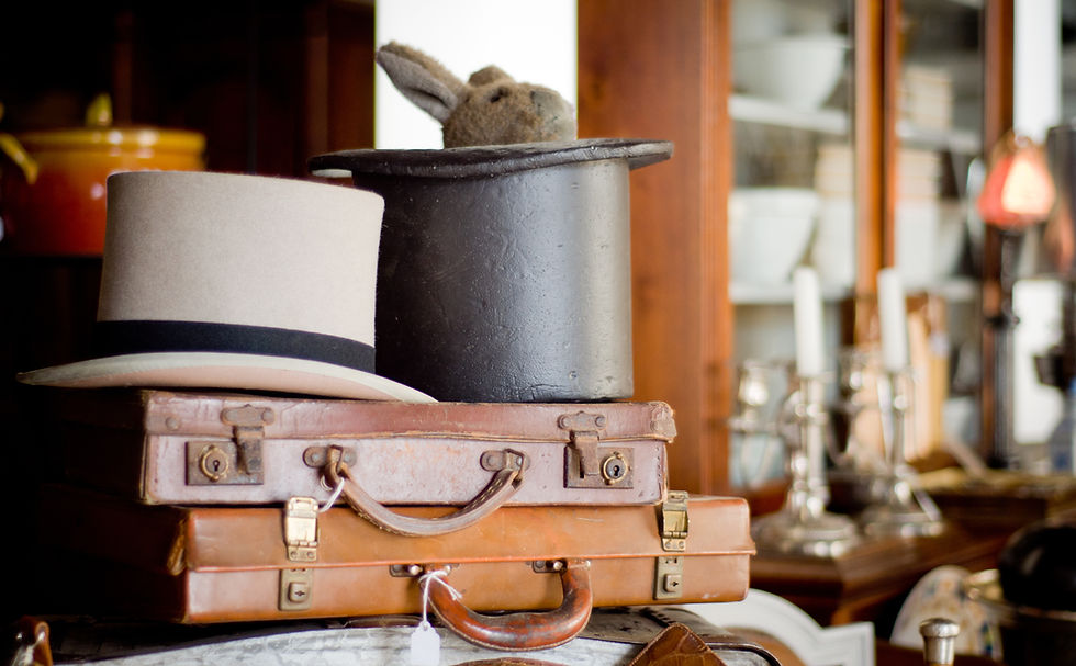 Antique briefcases and hats