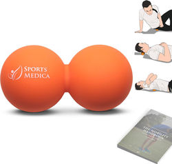 Gemini said An orange double massage ball (peanut roller) by Sports Medica, shown alongside small di