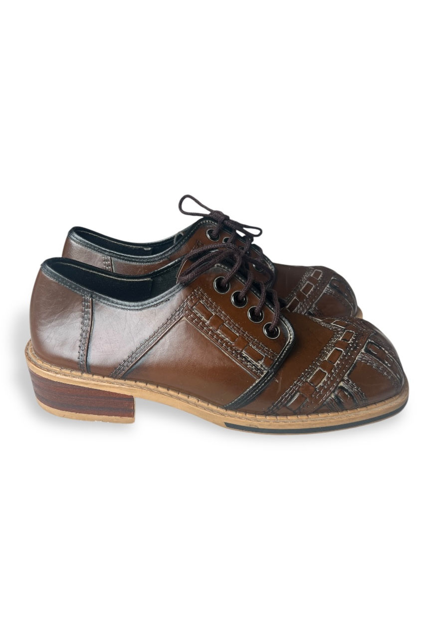 Thumbnail: RARE VINTAGE 70S DUCK TOE SHOES BROGUES BROWN LEATHER TOJO SPOONS PLATFORMS
