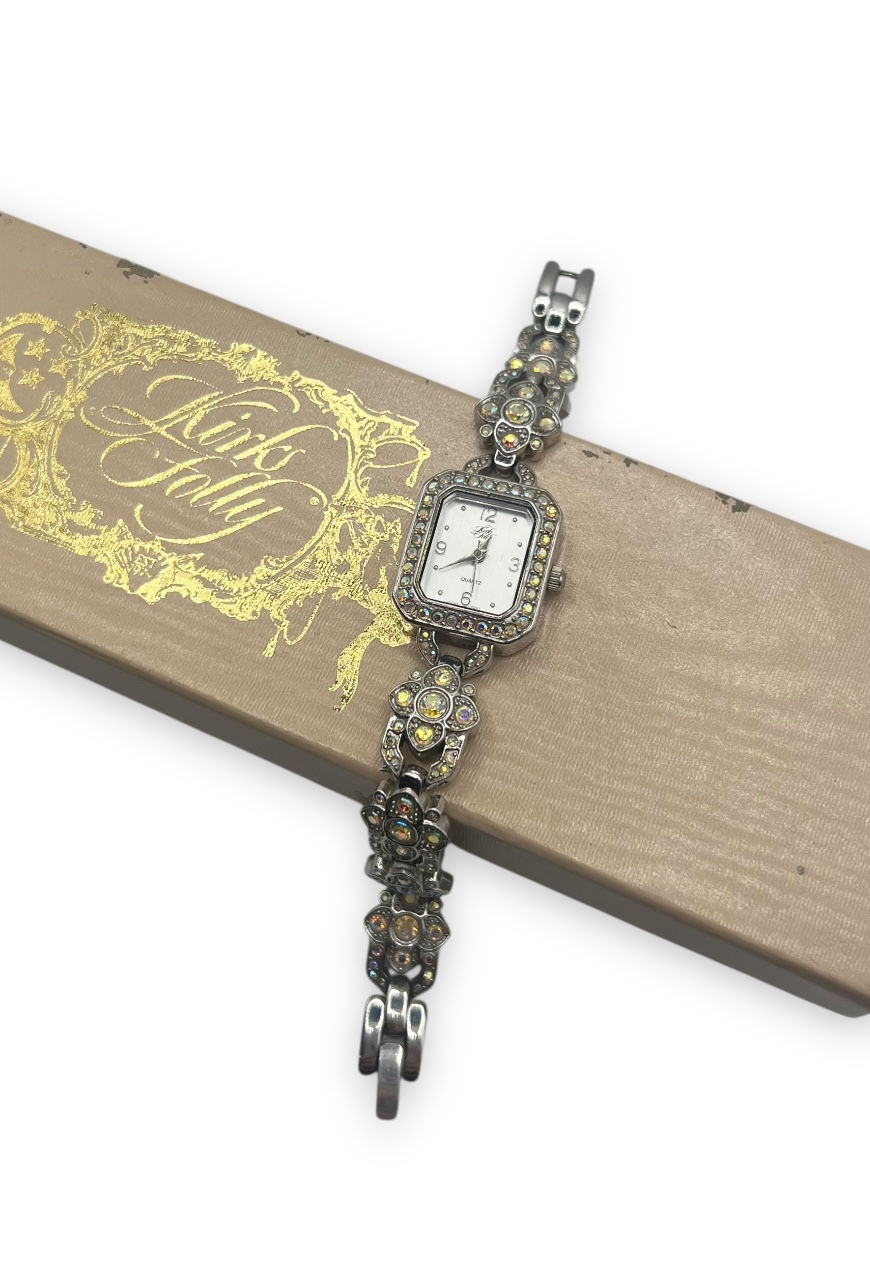 Thumbnail: RARE VINTAGE KIRKS FOLLY WATCH SILVER TONE DIAMANTE SPARKLY