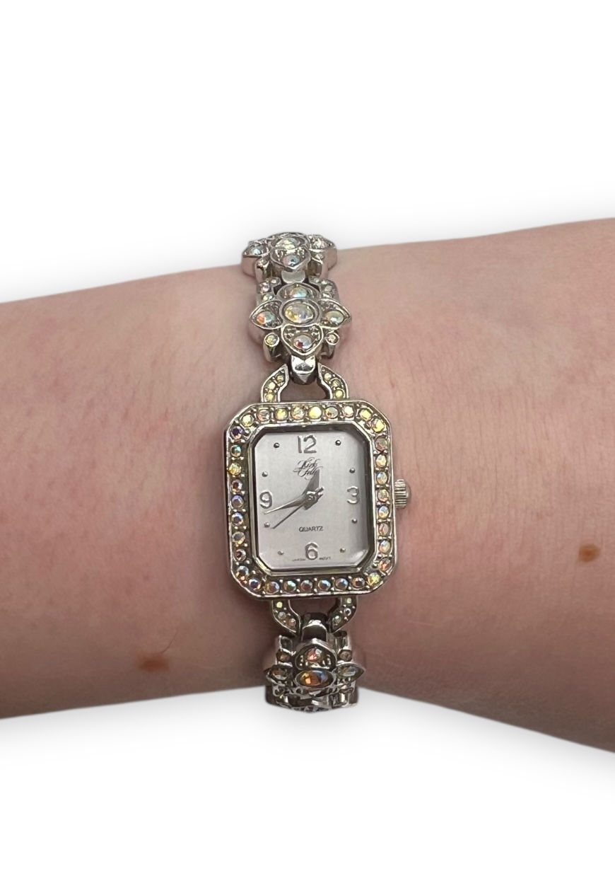 Thumbnail: RARE VINTAGE KIRKS FOLLY WATCH SILVER TONE DIAMANTE SPARKLY