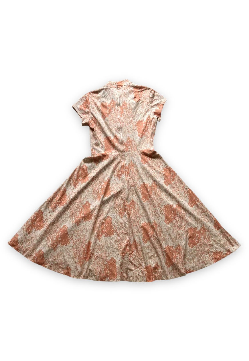 Thumbnail: 50s 60s VINTAGE TEA DRESS SWING PEACH PINK ABSTRACT PATTERNED FLOATY