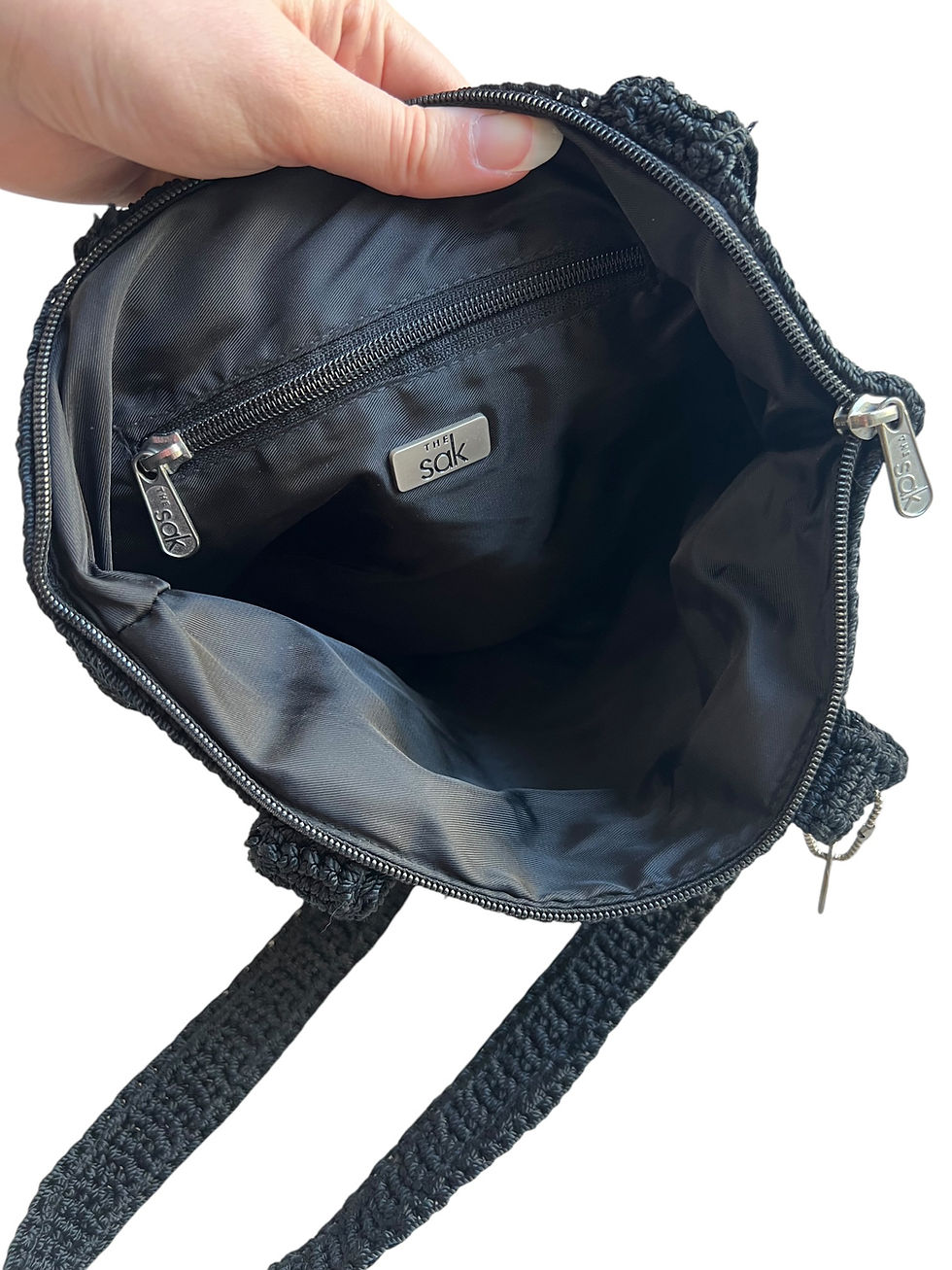Thumbnail: THE SAK BLACK CROCHET SHOULDER BAG 