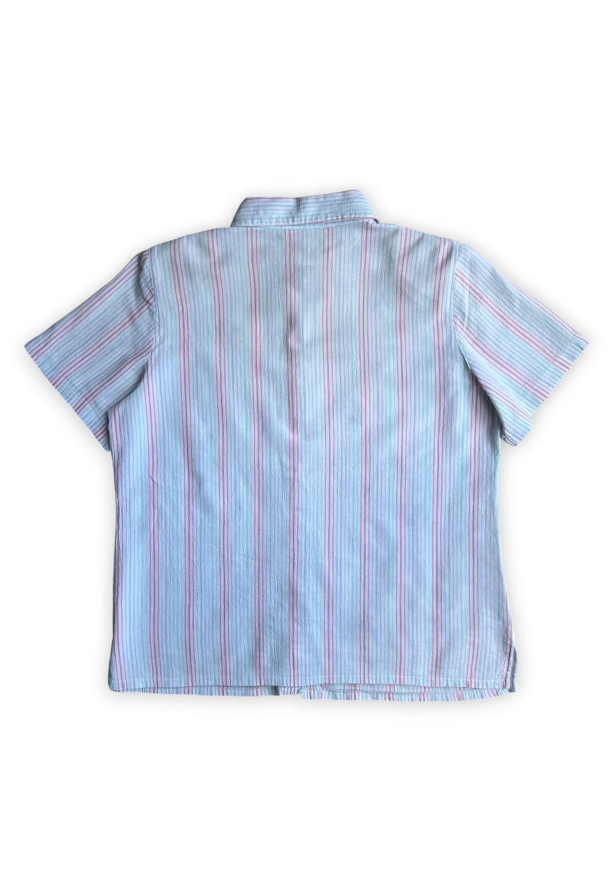 Thumbnail: 80s VINTAGE FLORAL STRIPY BLOUSE BUTTON UP EMBROIDERED