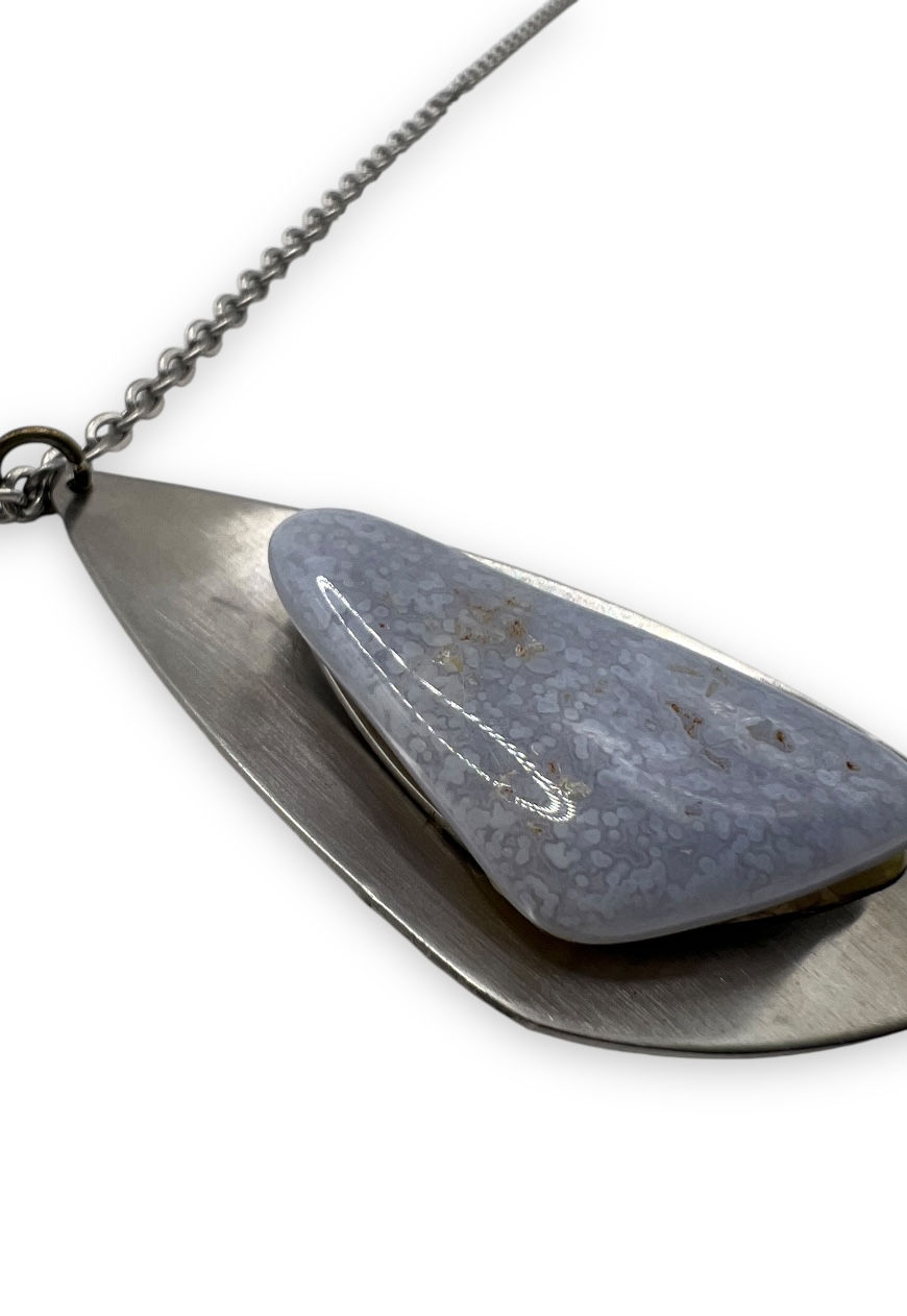 Thumbnail: 70S VINTAGE STATEMENT NECKLACE SILVER STAINLESS STEEL 