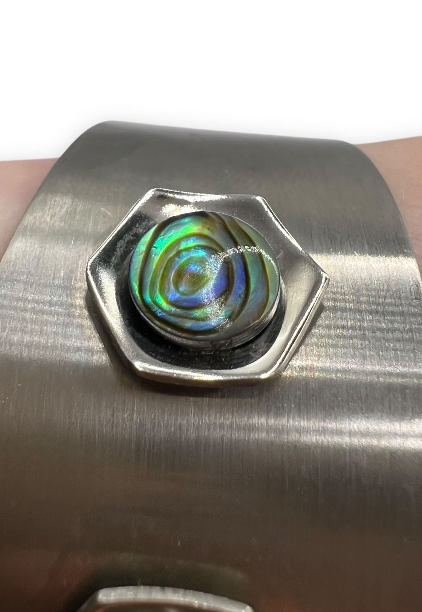 Thumbnail: 70S VINTAGE BRACELET CUFF BANGLE SILVER TONE STAINLESS STEEL 