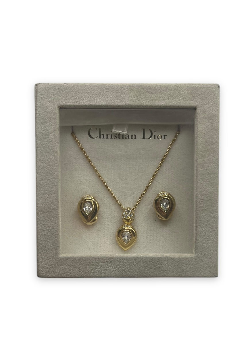 Thumbnail: VINTAGE DIOR NECKLACE & EARRINGS JEWELLERY SET GOLD PLATED