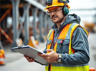 operator with safety equipment on and a