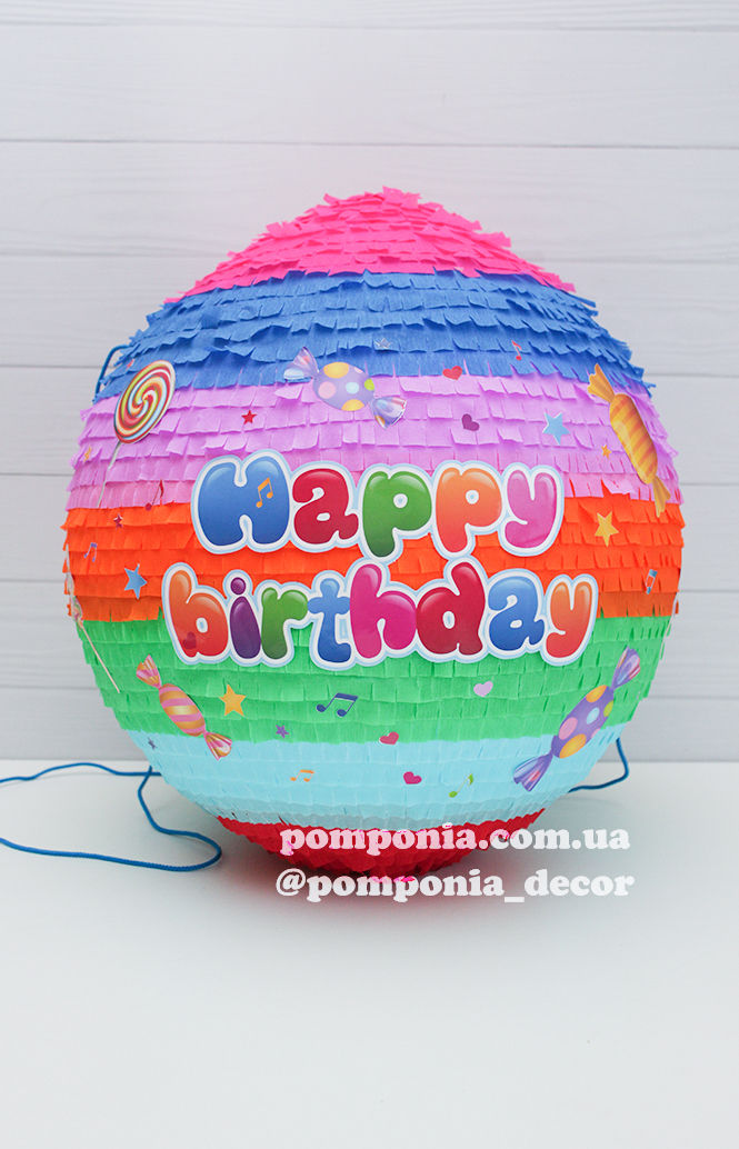 Thumbnail: Піньята "Happy Birthday", кругла цукерки 2 вид