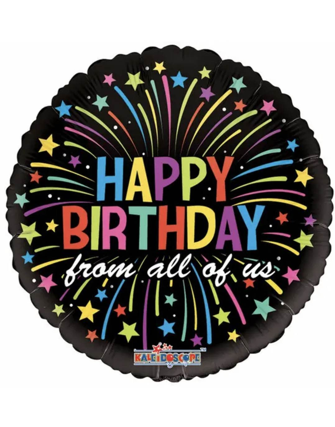 Коло 18" KALEIDOSCOPE-КЛ Happy Birthday From All Of Us — різнобарвні зірки на чо