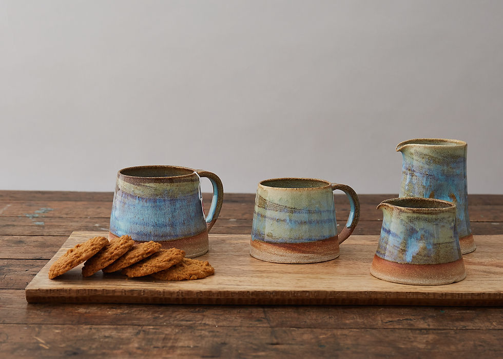 Thumbnail: Large variegated blue/green glazed mug