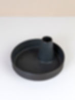 Handmade ceramic taper candle holder, ribbed detail and black glaze