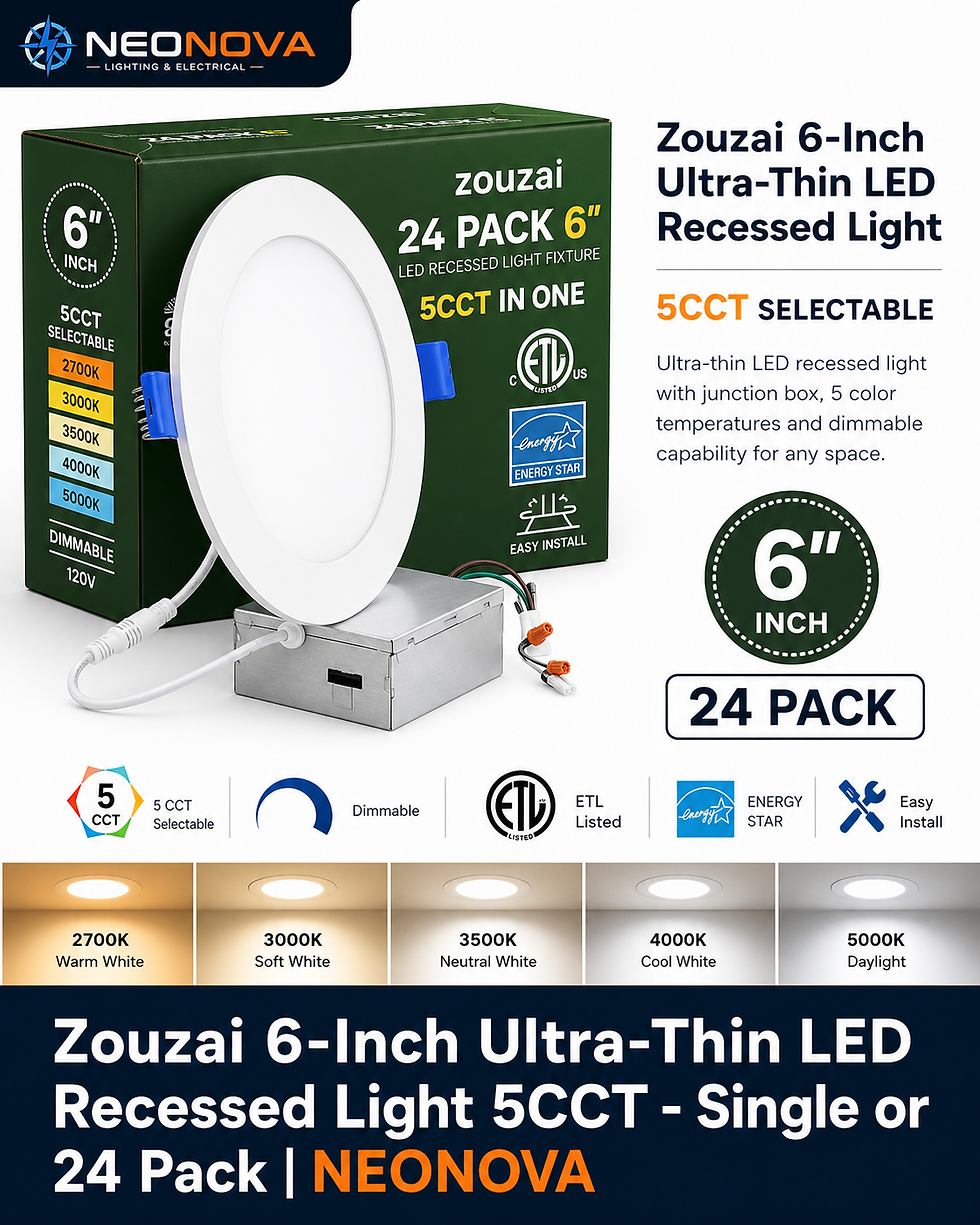 Zouzai 6-inch ultra-thin LED recessed light, dimmable, 5CCT selectable