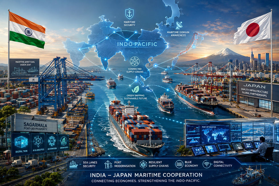 Indian and Japanese maritime Cooperation on port development, connectivity, and Indo-Pacific cooperation during an India–Japan maritime partnership initiative.