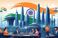 India's thriving startup ecosystem, working collaboratively symbolizing innovation, technology, and dynamic growth