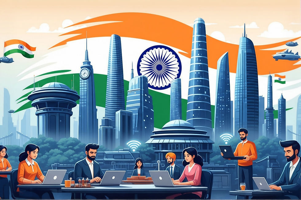 India's thriving startup ecosystem, working collaboratively symbolizing innovation, technology, and dynamic growth