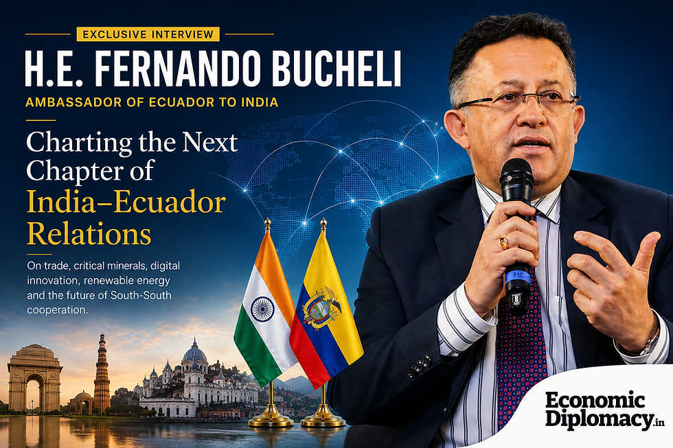 H.E. Fernando Bucheli, Ambassador of Ecuador to India, discussing the future of India–Ecuador relations, trade, critical minerals, renewable energy, and strategic cooperation.