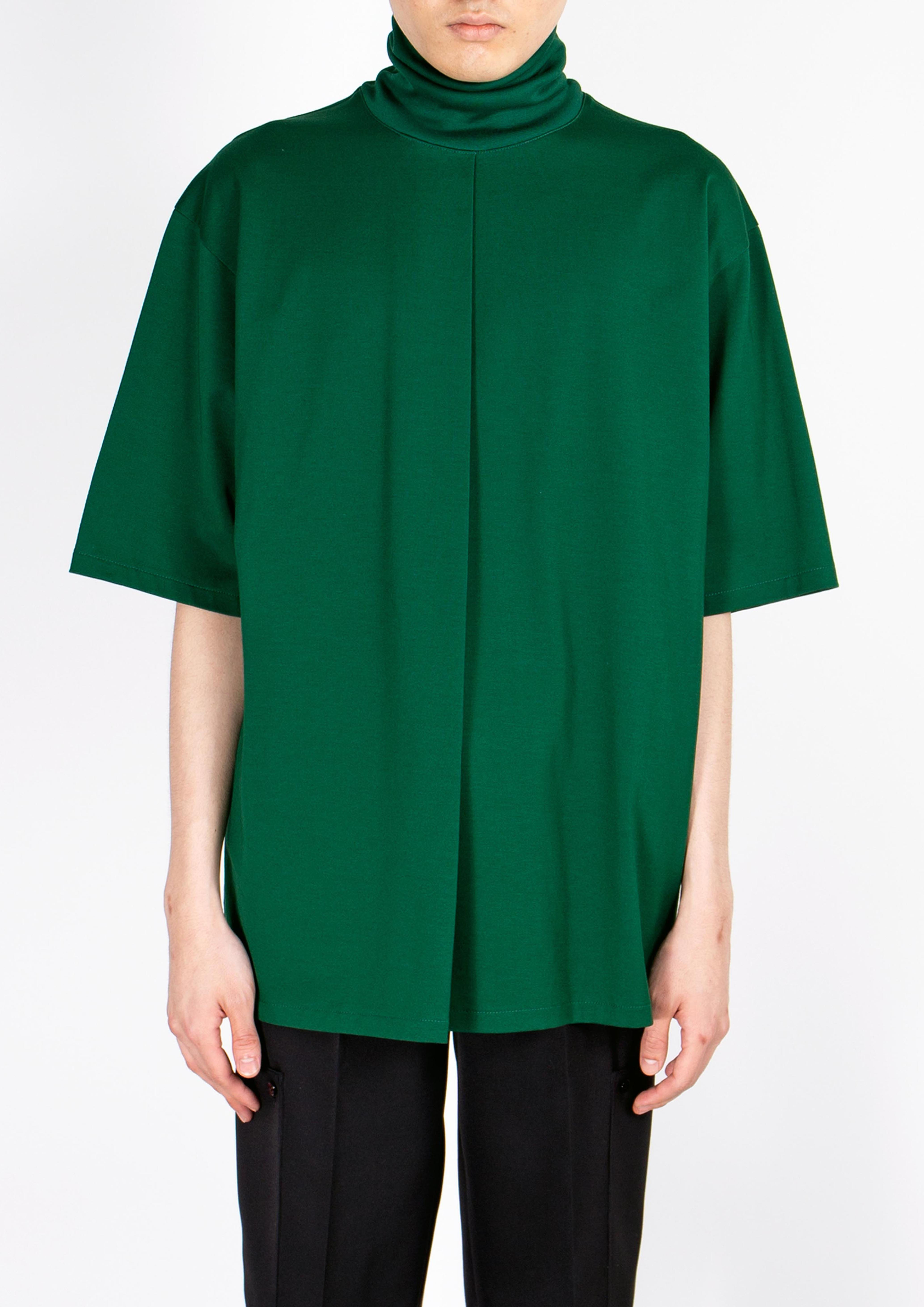 HIGH-NECK PLEATED FRONT T-SHIRT (GREEN)