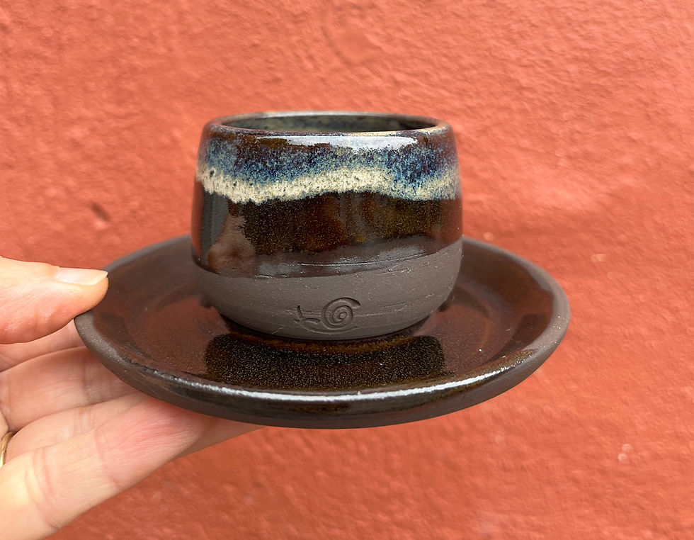 Thumbnail: DarkBLUT Hand-thrown Stoneware Espresso Tumbler and Saucer