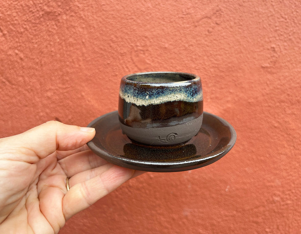 Thumbnail: DarkBLUT Hand-thrown Stoneware Espresso Tumbler and Saucer