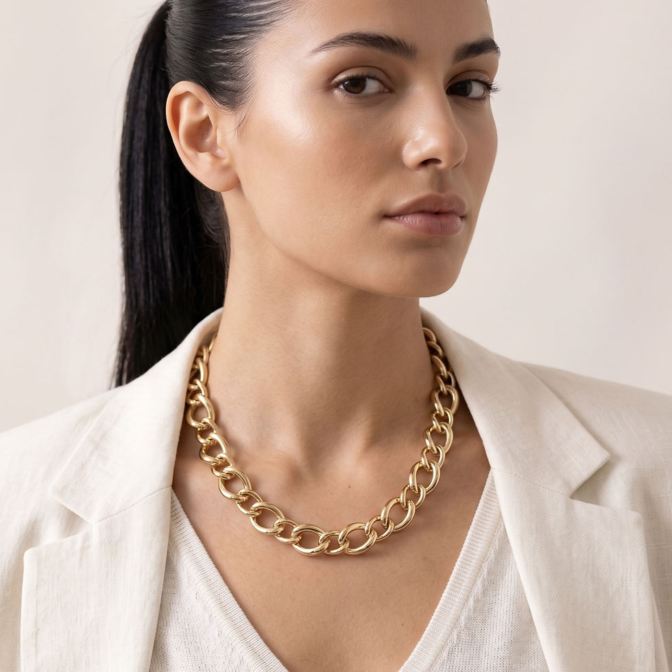 Large gold chain choker necklace with bold luxury round marine style clasp model TAYLOR.