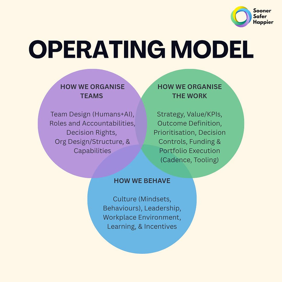 The 3 circles of an operating model: how to organise teams, how to organise the work, how we behave