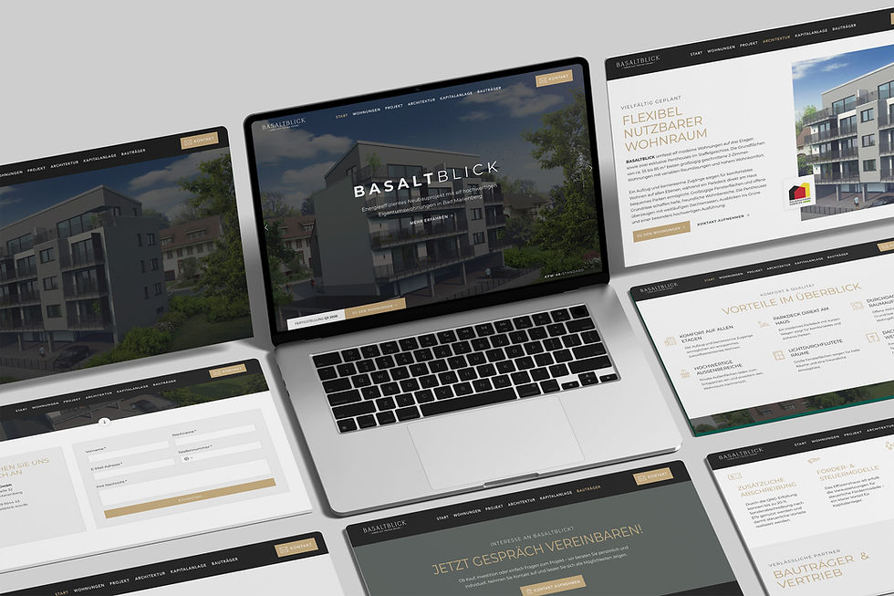 Website Mockup mit verschiedenen Ansichten einer Immobilienseite