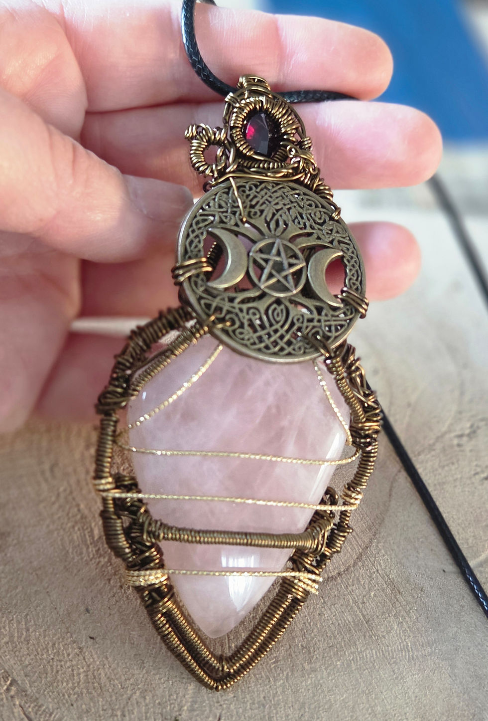 Miniature : Collier quartz rose & grenat