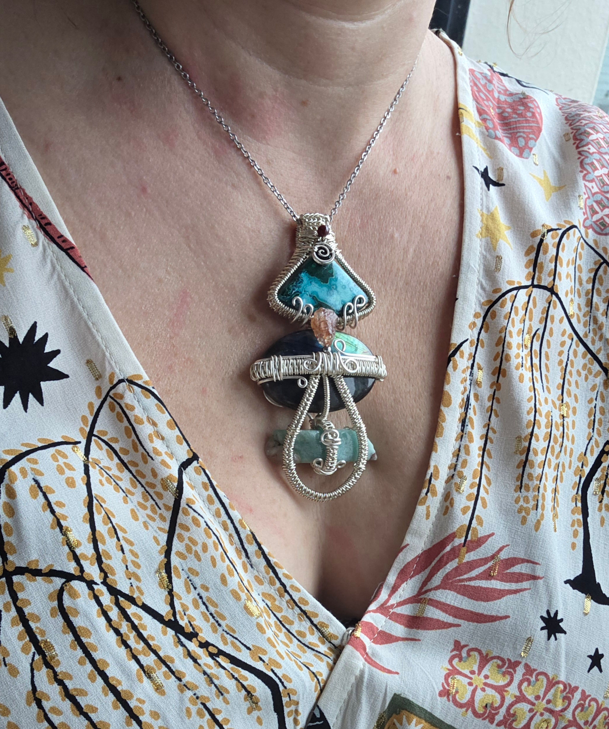 Chrysocolle - pierre du soleil - labradorite - amazonite