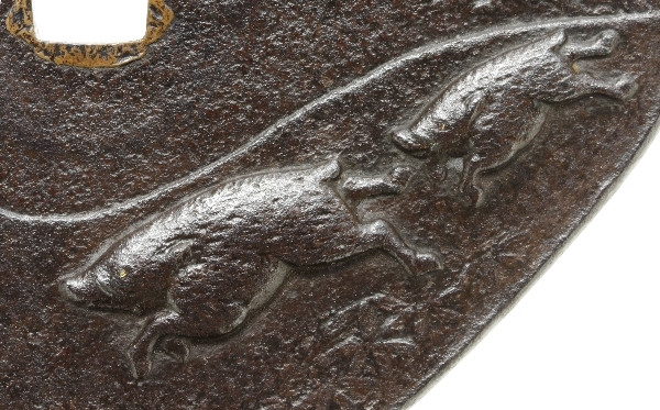 1964【安親 YASUCHIKA】土屋安親 刀装具 鍔 英文併記 宮崎富次郎 日本刀販売専門店｜東京｜銀座長州屋名刀ギャラリー|親子猪っ図鐔 銘