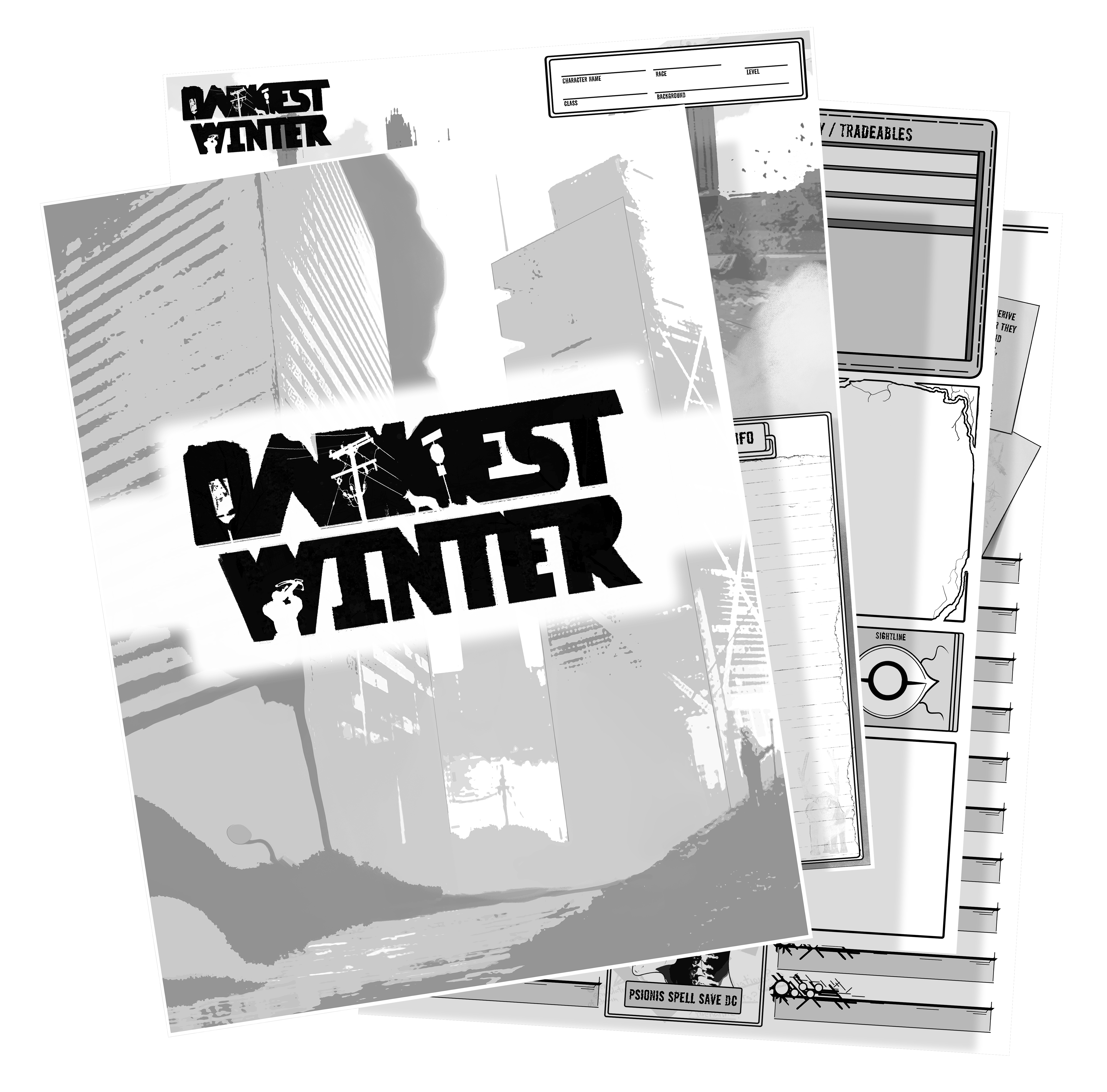 A character sheet of the Darkest Winter DND game