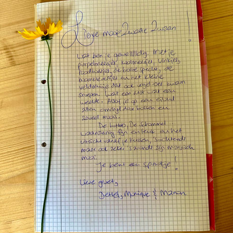 handgeschreven review van gasten in boshuis zwarte zwaan