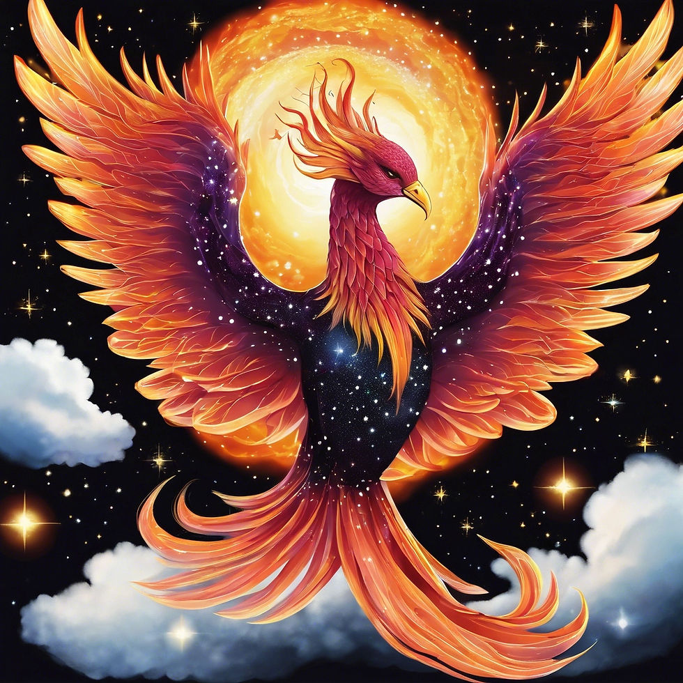 Fiery phoenix rising in consciousness