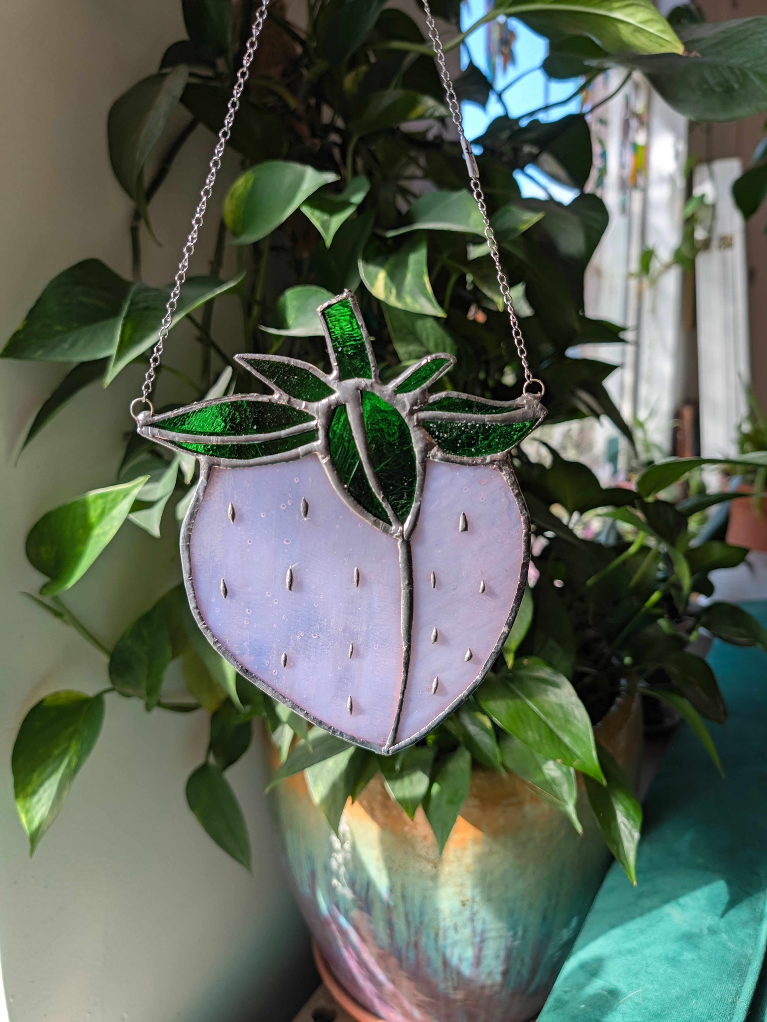 Large Pink Strawberry Stained Glass