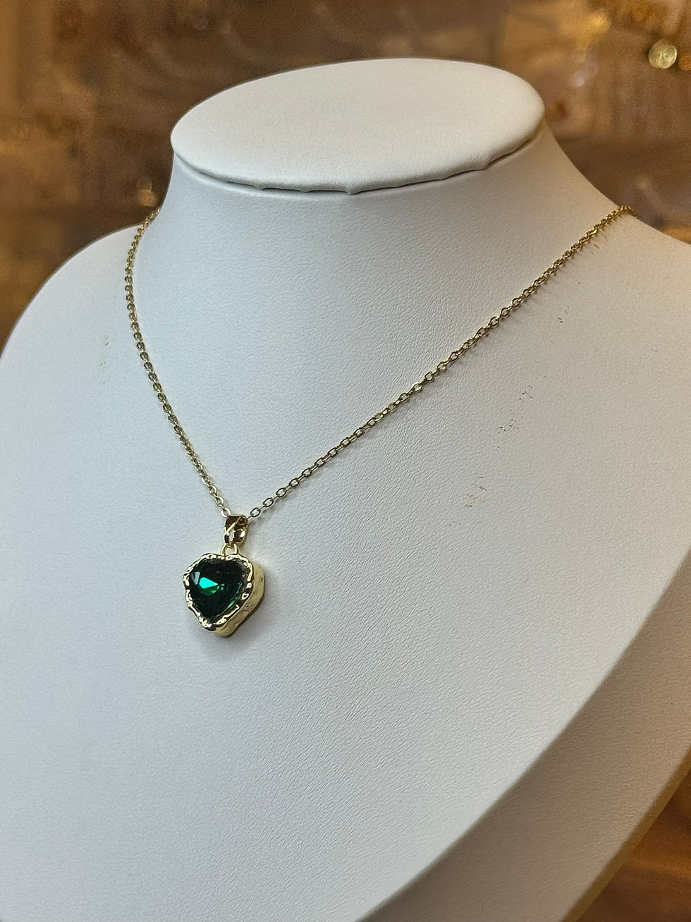 Yeşil Kristal Kalp Model Çelik Kolye