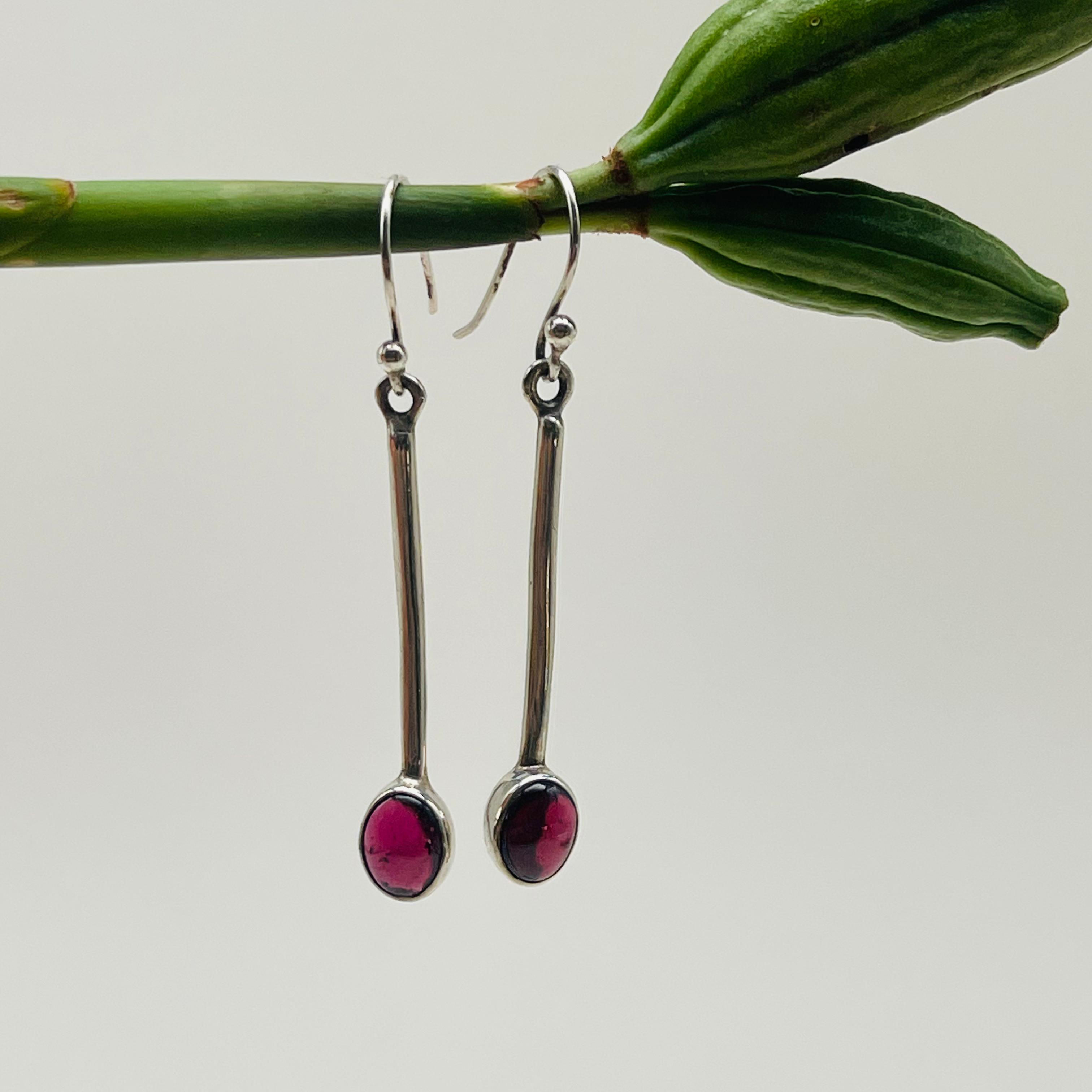 Oval Garnet Stem Earrings