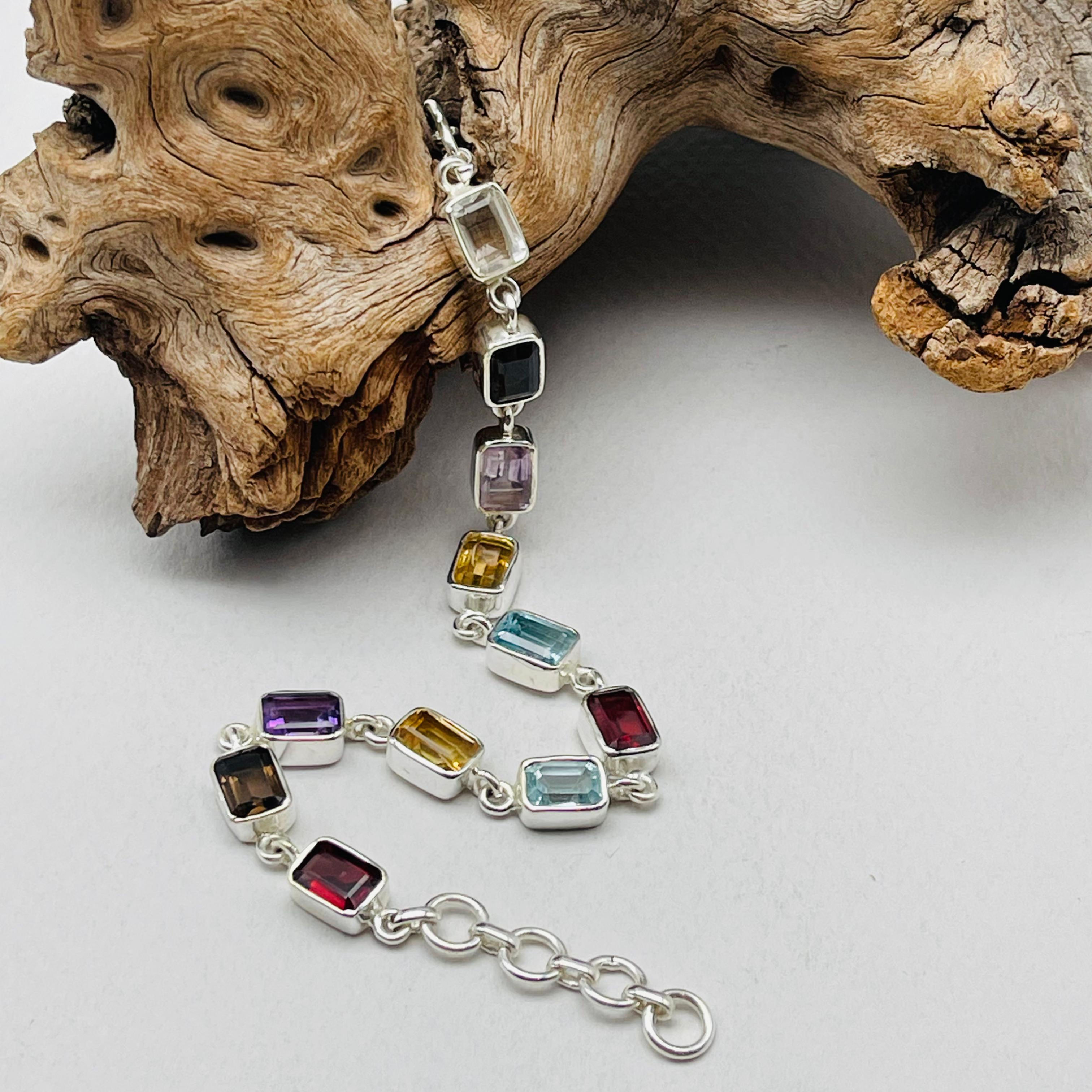 Multi Gem Emerald Cut Bracelet