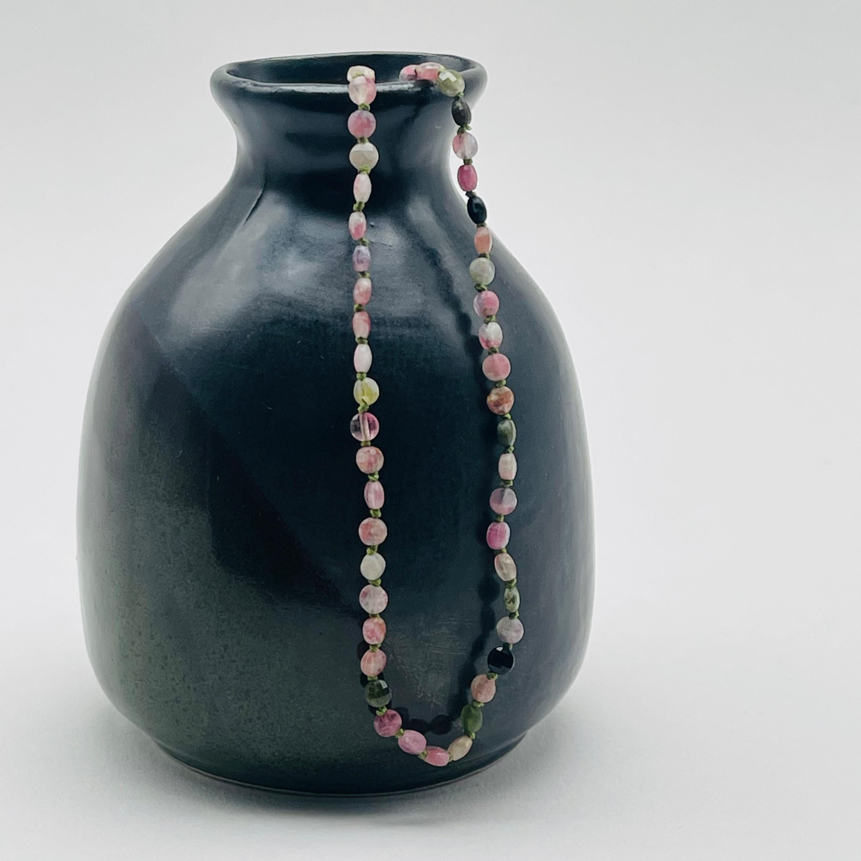 Lentil Shaped Tourmaline Bead Necklace on Green String