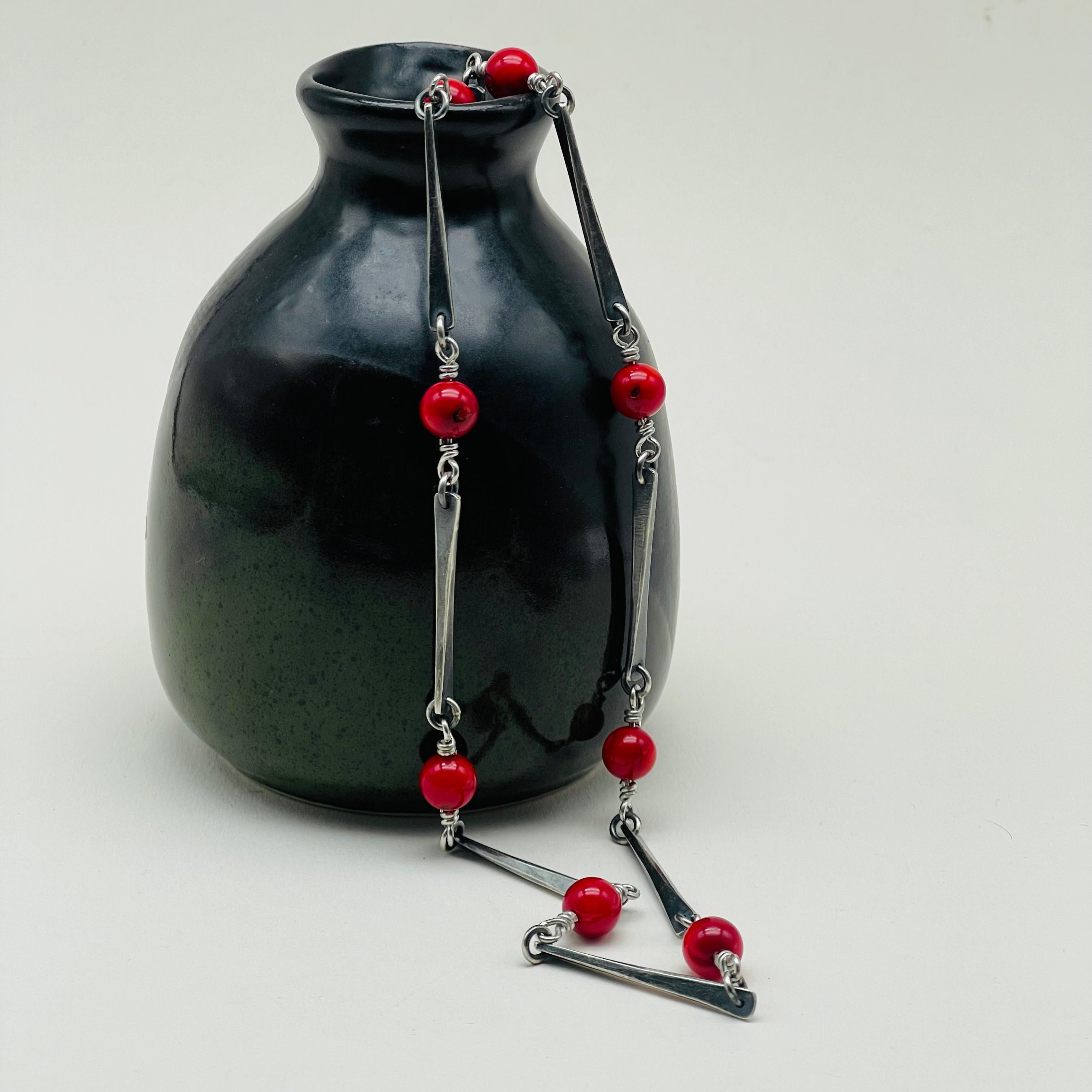 Bamboo Coral Oxidised Bar Necklace