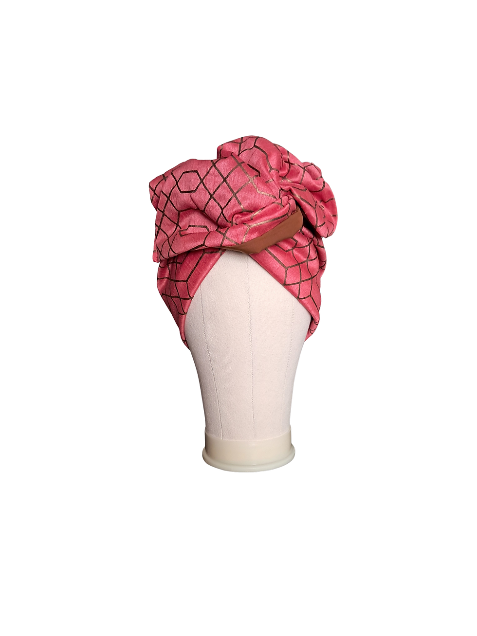 Reversible Sprkly Shalem in rose-pink taffeta with a brown-and-gold geometric print, reversing to warm chestnut cotton, shown